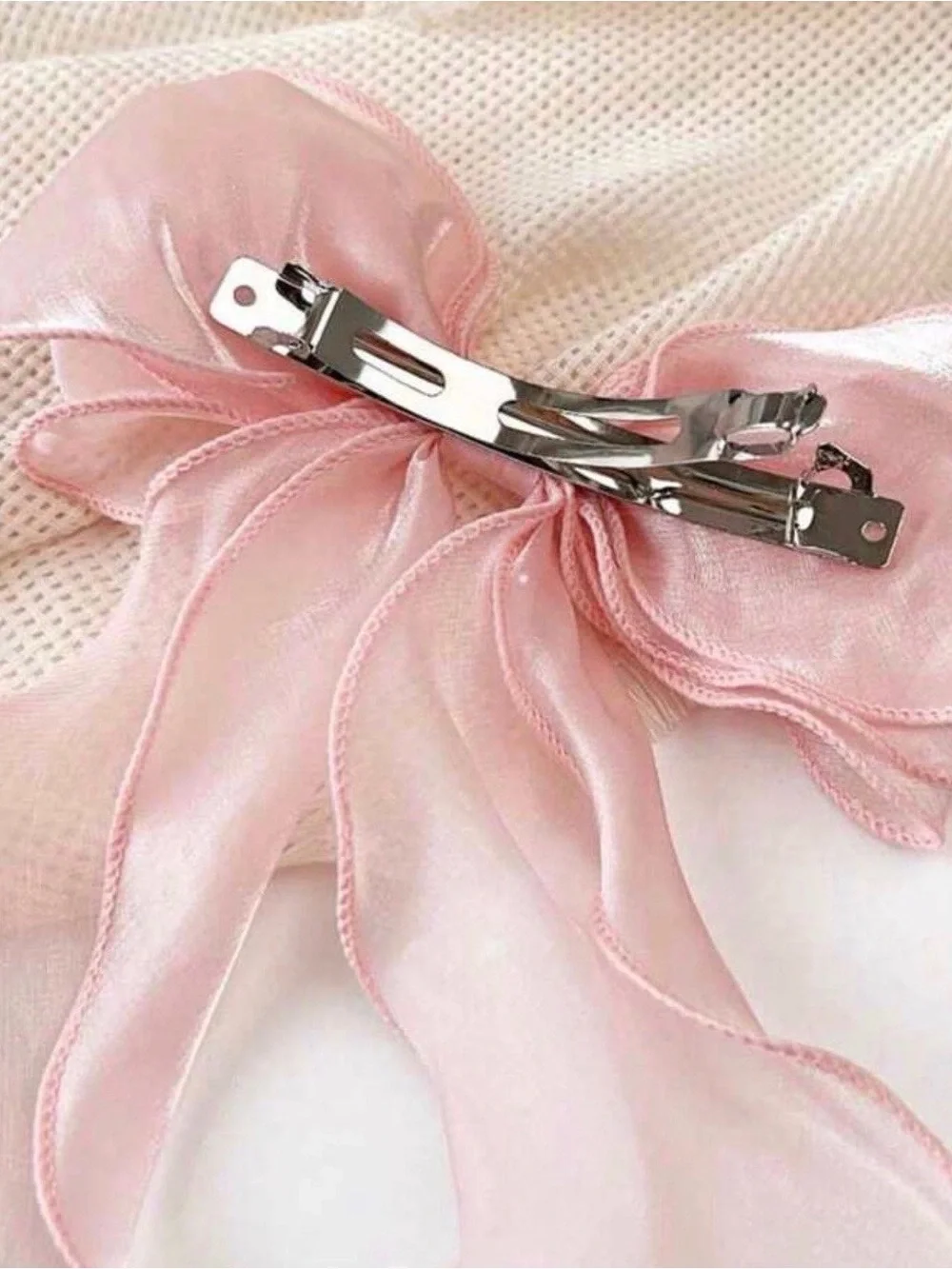 3 bundle Bows- 1 white and 1 black satin bows , 1 pink mesh bow